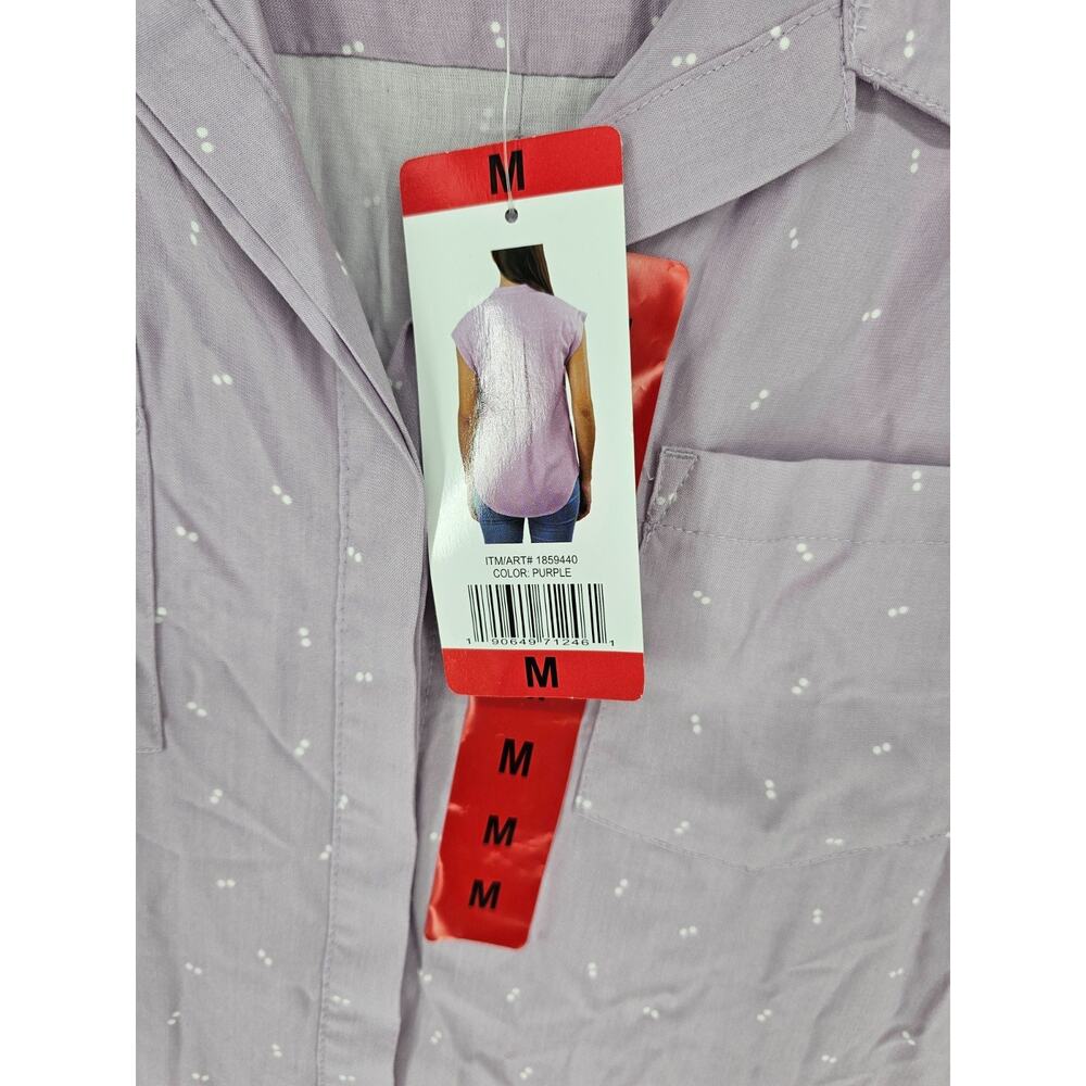 Jachs Girlfriend Womens Sz M Short Sleeve Button Up Top Light Purple NEW - Picture 2 of 4